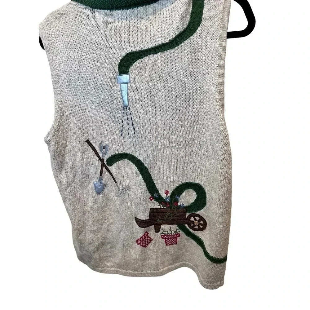 Sharon Young Sportswear Women's White Green Floral Full Zip Vest Size L